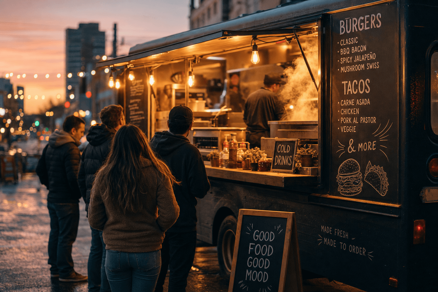 Street food truck at dusk